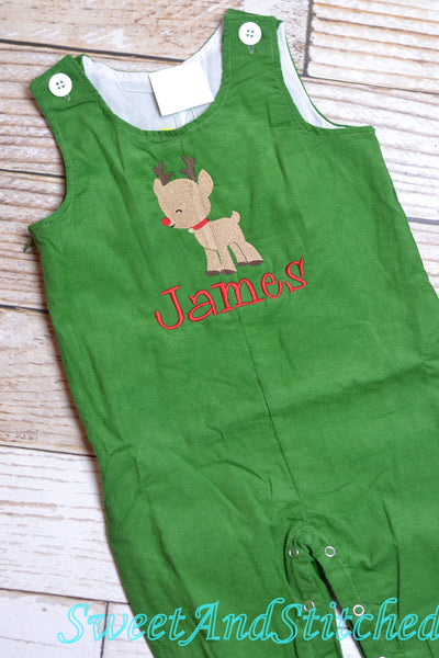 Monogrammed corduroy Christmas overalls or romper with your choice of design, name or monogram