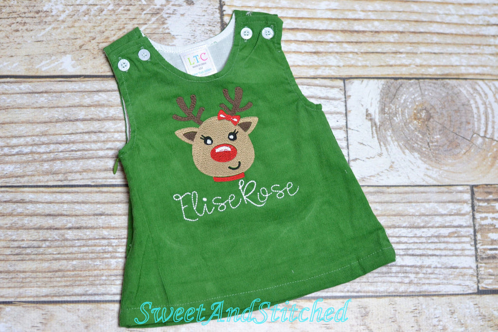 Girls Reindeer dress - Monogrammed Christmas Dress - Corduroy Christmas jumper dress - baby girl christmas outfit Girls Reindeer dress - Monogrammed Christmas Dress - Corduroy Christmas jumper dress - baby girl christmas outfit