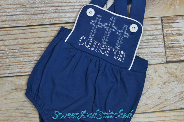 Monogrammed boys easter outfit with bunnies and name, baby dedication or baptism outfit with crosses