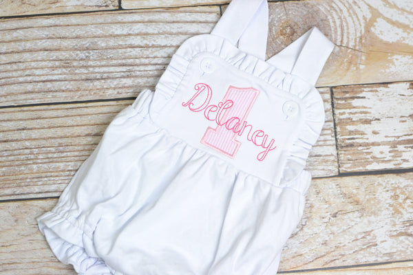 Monogrammed girls birthday outfit with number and name, girls birthday bubble cake smash outfit