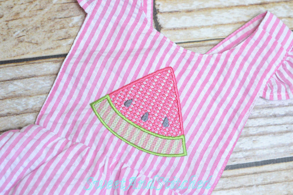 Monogrammed baby girl ruffle bubble with watermelons in pink and aqua, summer watermelon outfit