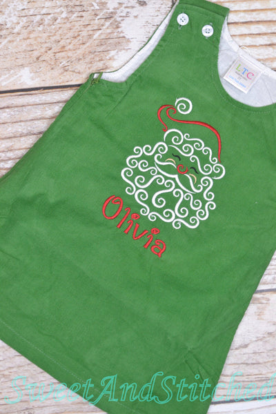 Girls Santa dress - Monogrammed Christmas Dress - Corduroy Christmas jumper dress - baby girl 1st christmas outfit