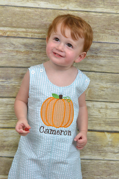 Monogrammed Boys Pumpkin Romper, Boys personalized fall outfit