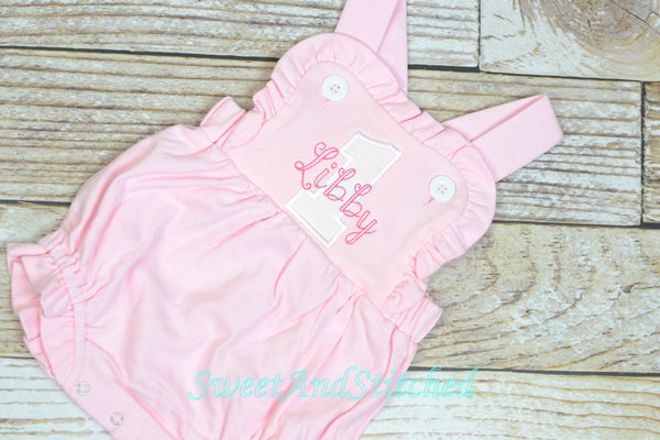 Monogrammed girls birthday outfit with number and name, girls birthday bubble cake smash outfit