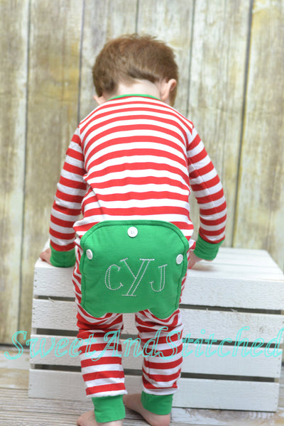 Kids monogrammed Christmas Pajamas (pjs, jammies) with faux butt flap