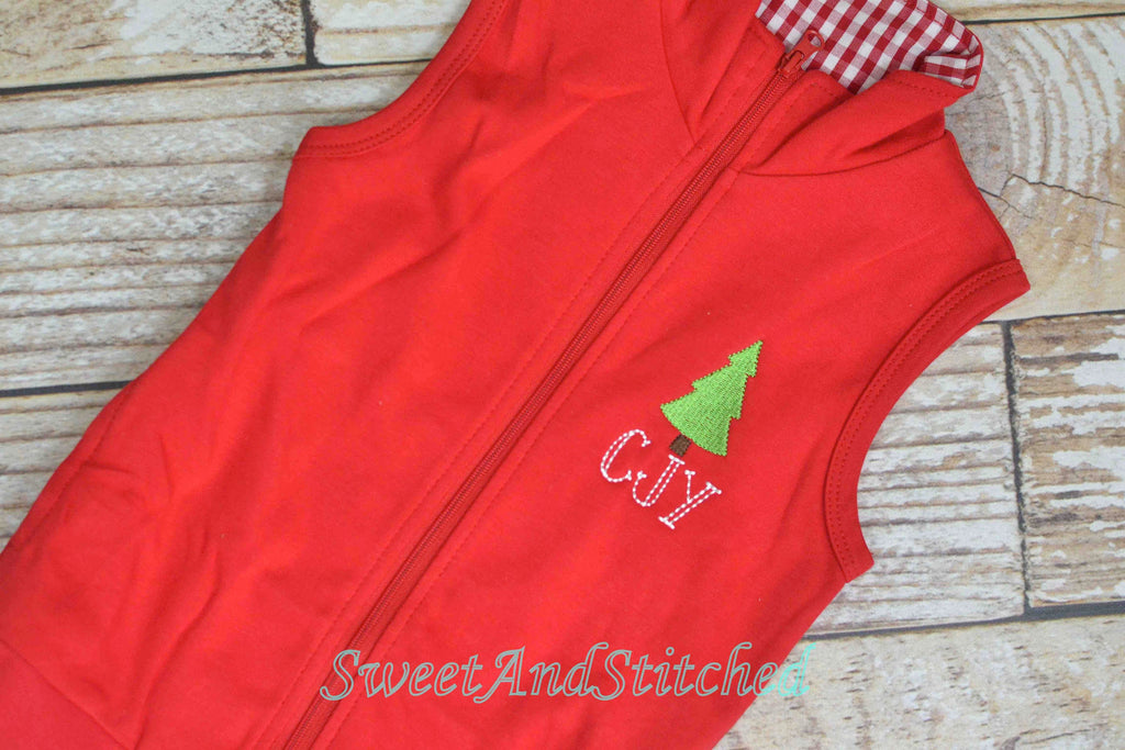 Monogrammed Boys Christmas vest, Monogrammed Christmas tree outfit for –  Sweet and Stitched