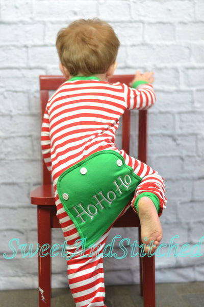 Kids monogrammed Christmas Pajamas (pjs, jammies) with faux butt flap