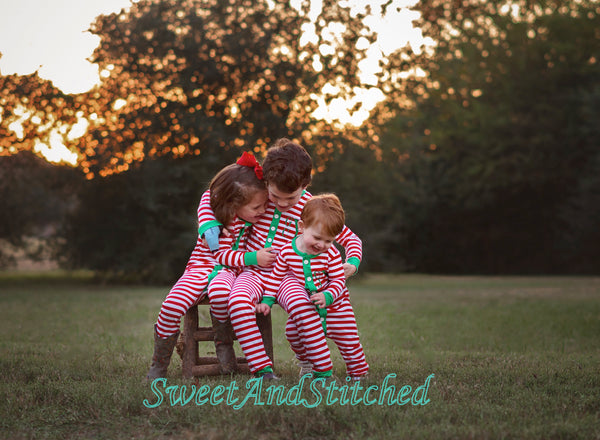 Kids monogrammed Christmas Pajamas (pjs, jammies) with faux butt flap