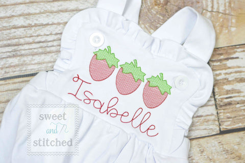 Monogrammed baby girl ruffle bubble with strawberries, girls summer strawberry outfit