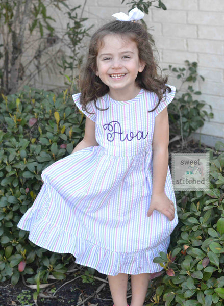 Monogrammed Seersucker Easter dress, toddler dress