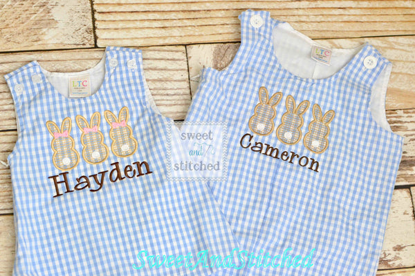 Personalized Boys Easter outfit with bunny design and name - Baby Boy Easter Outfit, Easter overalls