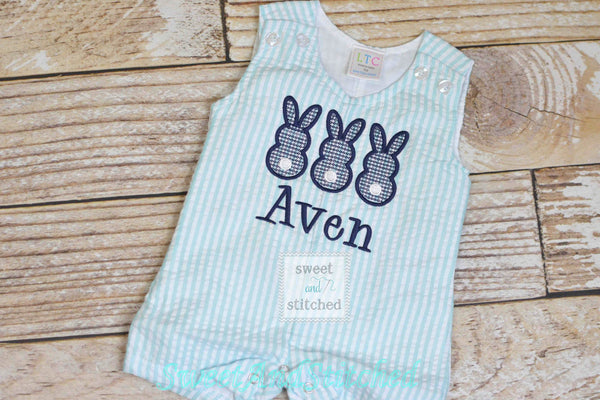 Monogrammed Boys Easter Romper, Baby boy Easter bunny Outfit
