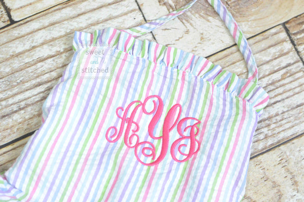 Girls Monogrammed rainbow Swimsuits, girls seersucker 1 piece swimsuit