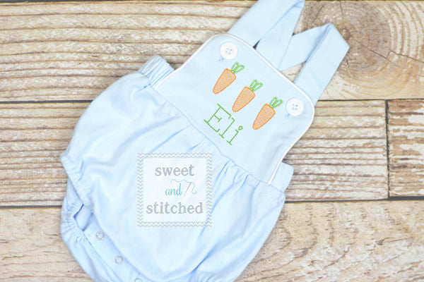 Monogrammed boys easter romper in baby blue, Boys easter outfit with carrots