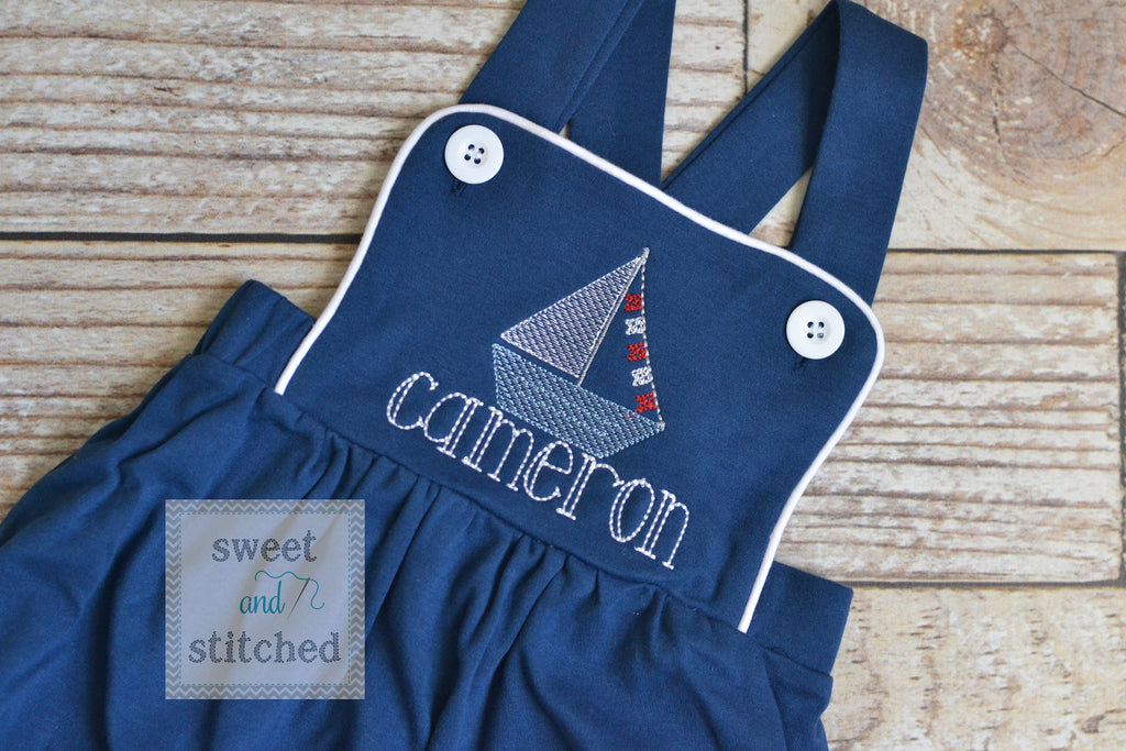 Monogrammed baby boy sailboat outfit, monogrammed boys beach romper