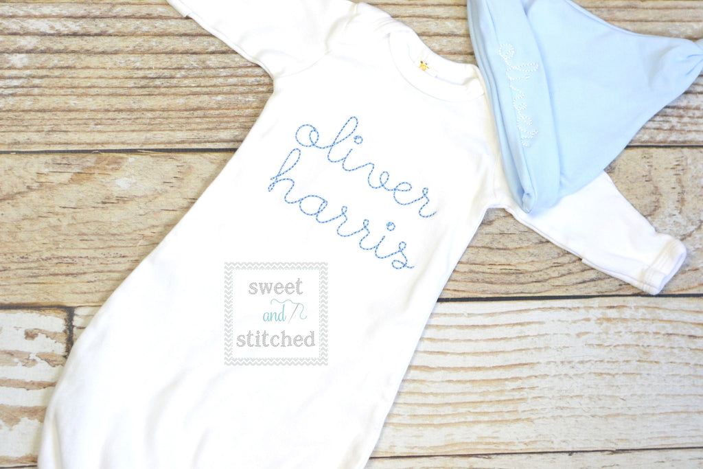 Baby Boy Gown Coming Home Outfit Monogrammed, Embroidered Personalized Name  Newborn Boy Going Home Clothes, Gown Hat Gift - Etsy