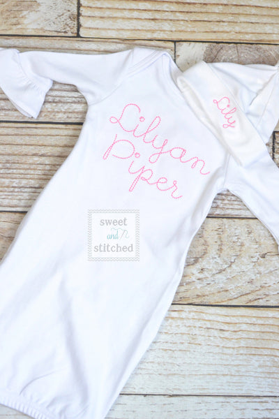 Baby girl monogrammed gown white and baby pink, baby girl take home outfit