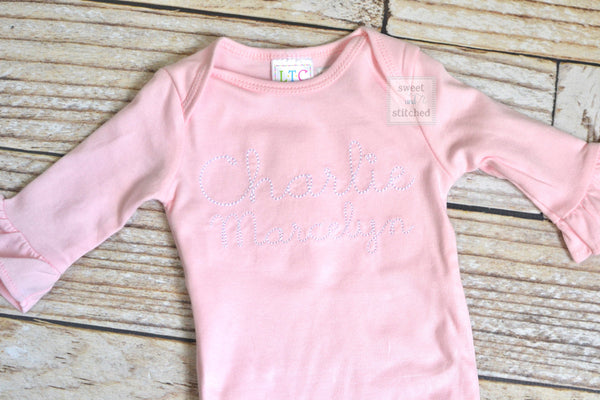 Baby girl monogrammed gown white and baby pink, baby girl take home outfit