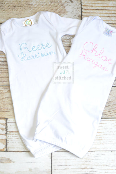 Baby boy monogrammed gown white and baby blue, baby boy take home outfit