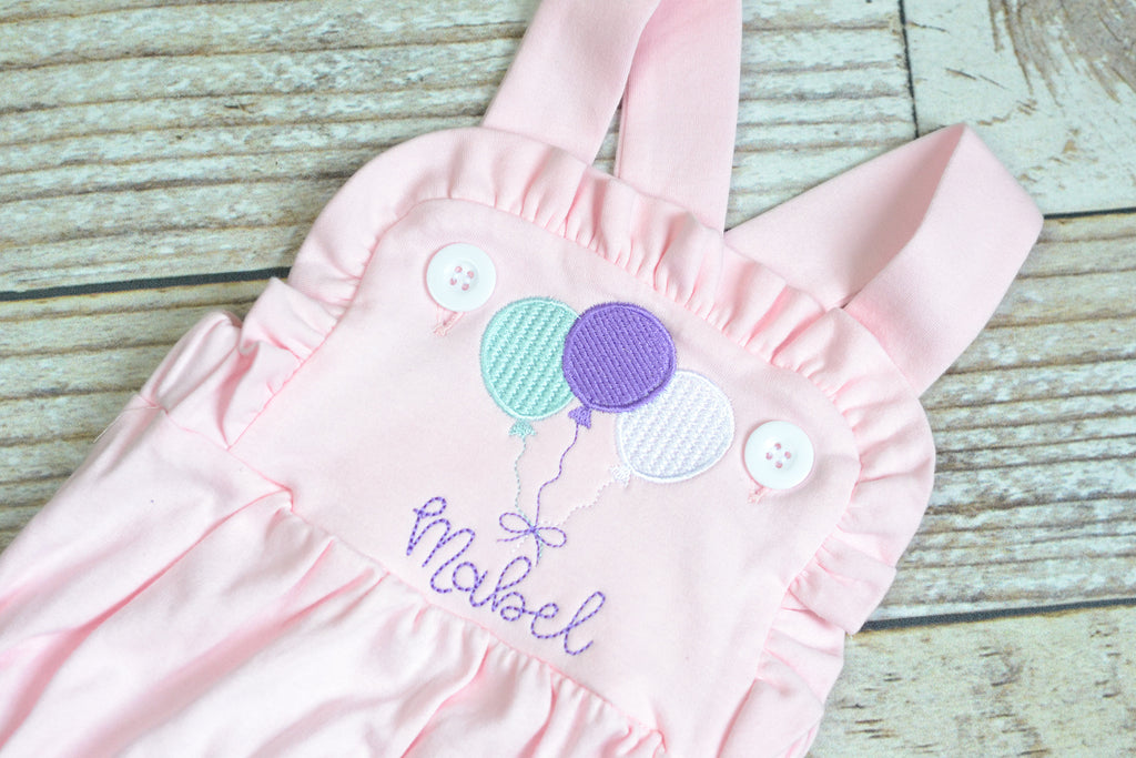 Monogrammed baby girl cake smash outfit with ballons, girls birthday bubble cake smash outfit