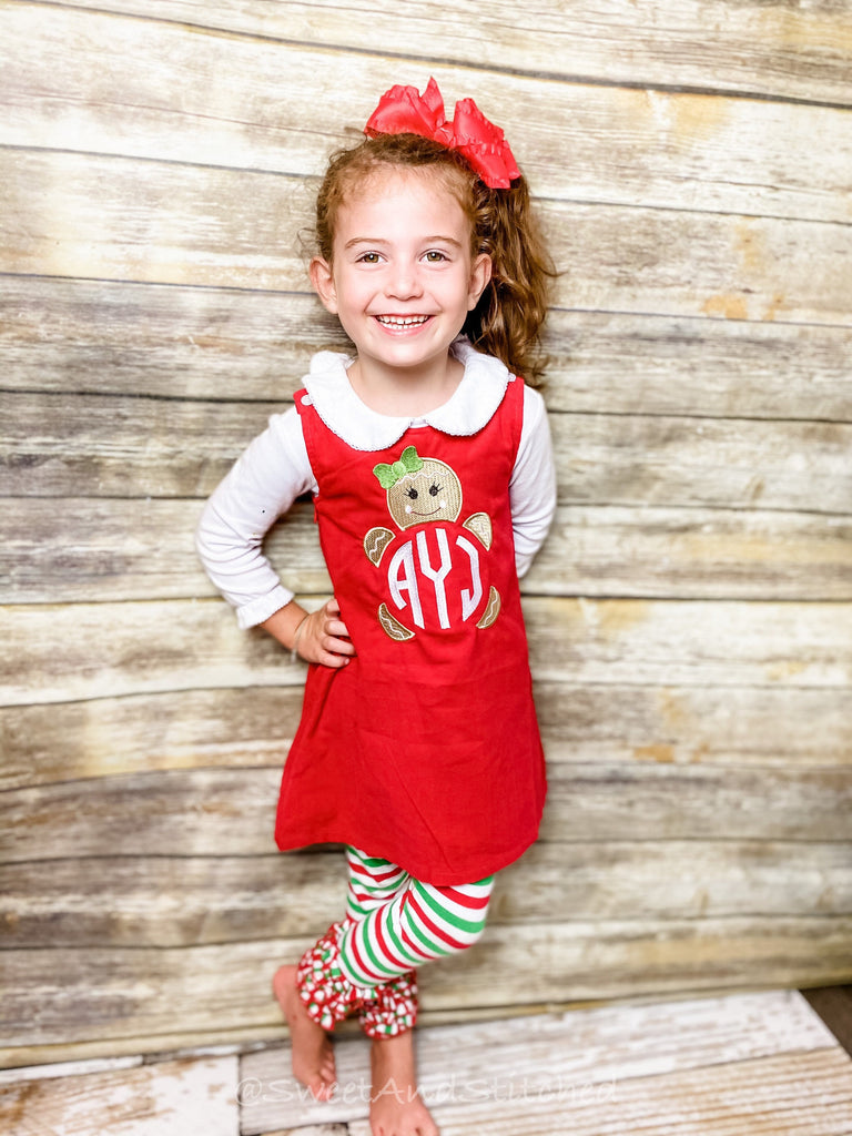 Girls Christmas Gingerbread dress - Monogrammed Christmas Corduroy jumper dress