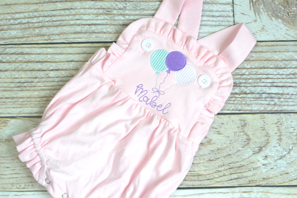 Monogrammed baby girl cake smash outfit with ballons, girls birthday bubble cake smash outfit