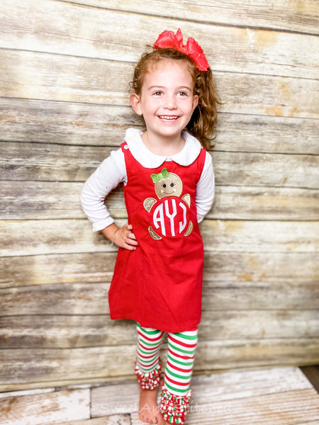 Girls Christmas Gingerbread dress - Monogrammed Christmas Corduroy jumper dress