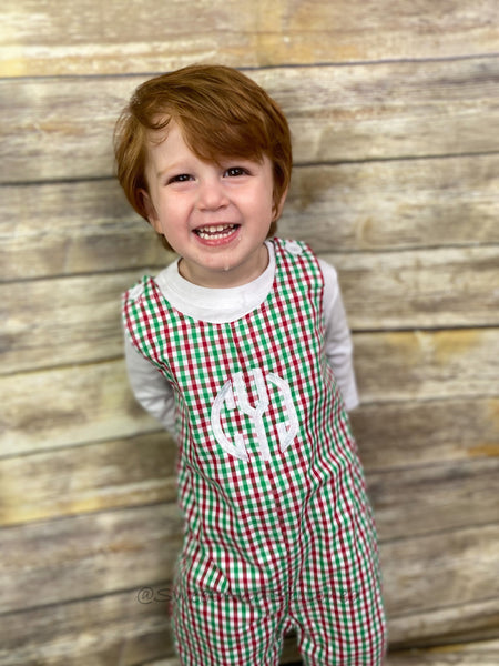 Monogrammed Christmas outfit boys in christmas plaid gingham