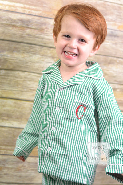 Kids Monogrammed Christmas Pajamas boys 2 piece sets with pocket monogram or girls nightgowns, family Christmas pjs, Kids Christmas Jammies