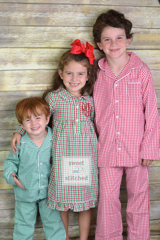 Kids Monogrammed Christmas Pajamas boys 2 piece sets with pocket monogram  or girls nightgowns, family Christmas pjs, Kids Christmas Jammies