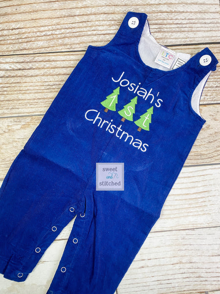 Personalized Baby Boy 1st Christmas outfit - monogrammed Christmas corduroy overalls, my 1st Christmas overalls navy