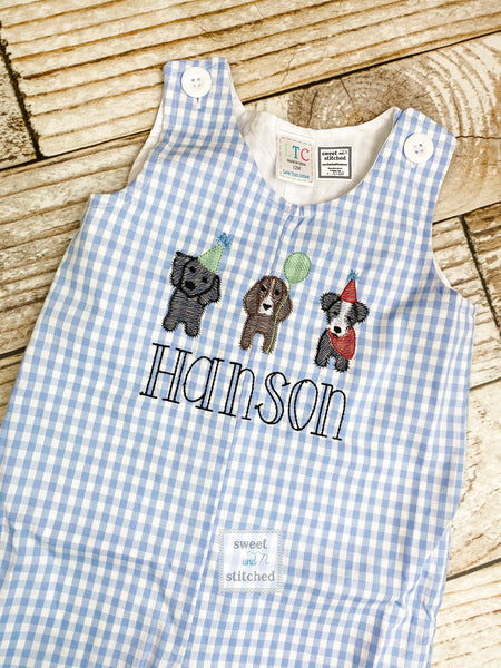 Personalized Baby Boy dog themed birthday outfit - Baby Boy puppy 1st birthday Outfit, birthday dog overalls