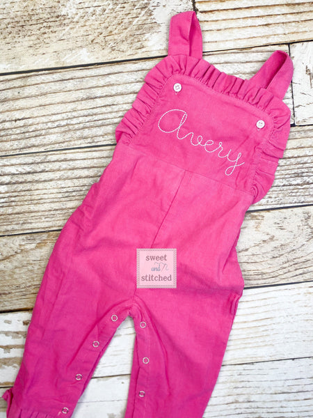 Baby girl monogrammed fall Corduroy outfit, Pink monogrammed overalls, girls Christmas outfit, baby girl valentine&#39;s outfit