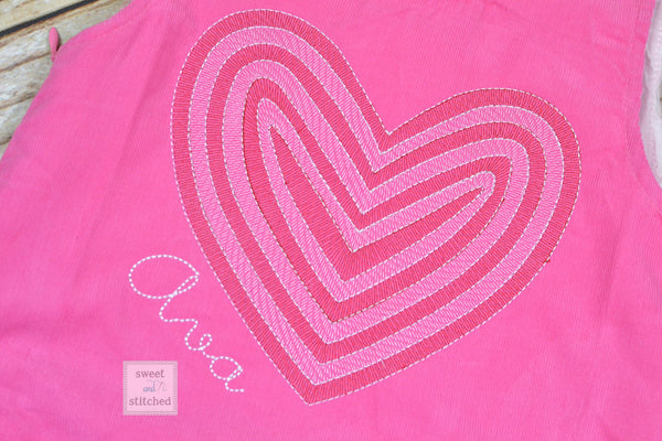 Girls Pink Corduroy Valentine&#39;s dress - Monogrammed Pink jumper dress dress with heart design - Corduroy Valentine&#39;s outfit