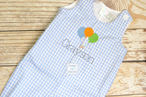 Monogrammed baby boy Birthday longall, personalized boys birthday overalls, boys cake smash outfit, balloon birthday outfit