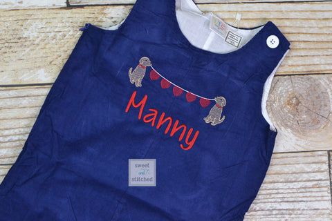 Baby boy Valentine&#39;s outfit, Toddler Boys Valentine overalls, Boys monogrammed valentine outfit, dog design with hearts