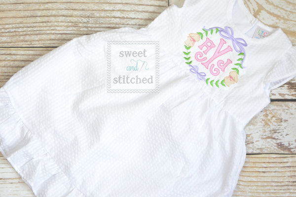 Monogrammed Seersucker Easter dress with bunnies, baby girl easter dress personalized, white seersucker easter dress with bunnies