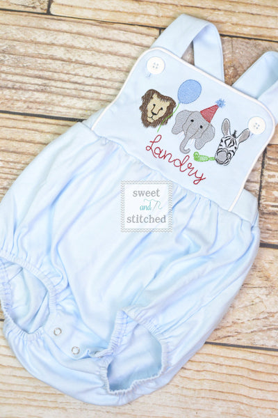 Monogrammed baby boy Birthday romper with zoo animals, party animal birthday outfit, zoo themed cake smash outfit, zoo birthday outfit