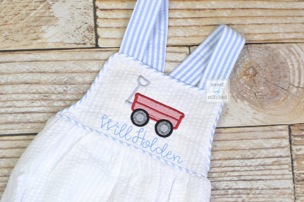 Monogrammed baby boy wagon outfit, red wagon 1st birthday cake smash outfit, wagon birthday outfit