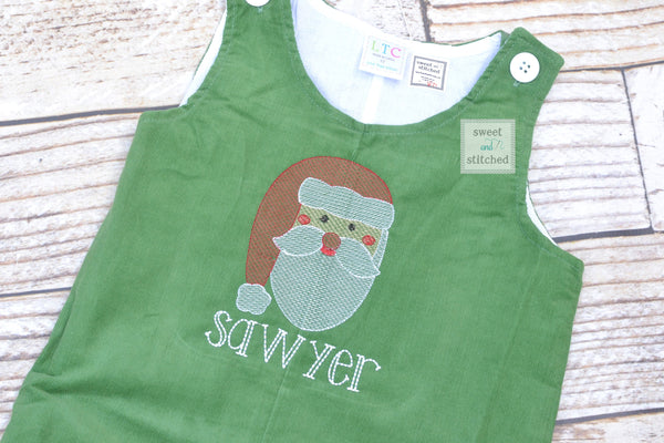 Baby boy Christmas outfit with santa face, Toddler Boys Christmas overalls, Boys monogrammed santa outfit,