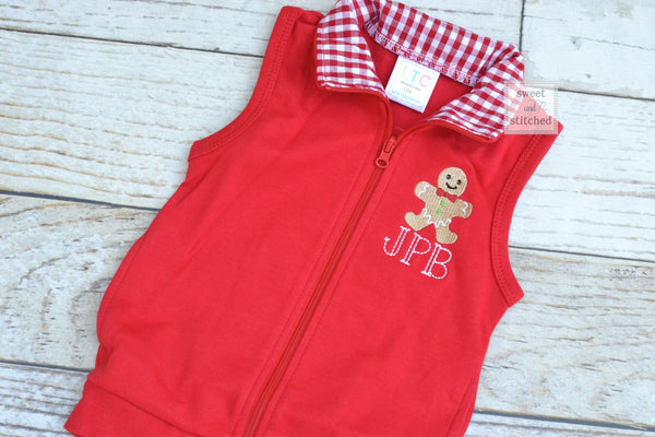 Monogrammed Boys Christmas vest with gingerbread design, Monogrammed Christmas outfit for boys, Monogrammed toddler vest, Christmas sweater