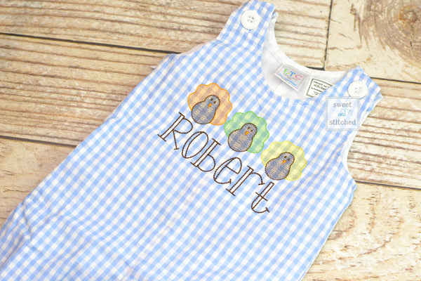 Personalized Boys thanksgiving outfit with turkeys and name - Baby Boy thanksgiving Outfit, turkey overalls