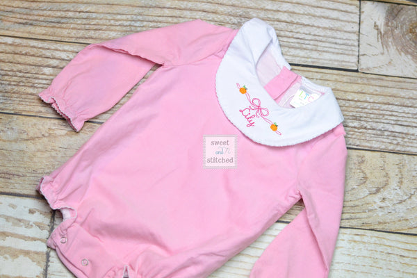 Baby girl monogrammed Thanksgiving bishop bubble in pink corduroy, Ruffle Fall bubble with pumpkins and name, girls fall outfit