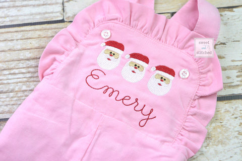 Baby girl monogrammed Christmas overalls with santas, monogrammed corduroy overalls, Pink Cord Christmas outfit, Santa pics