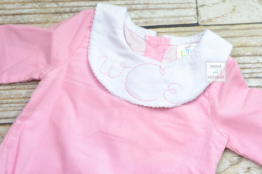 Baby girl monogrammed bishop bubble in pink corduroy, baptism outfit, baby shower gift, monogrammed baby girl outfit