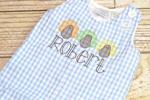 Personalized Boys thanksgiving outfit with turkeys and name - Baby Boy thanksgiving Outfit, turkey overalls