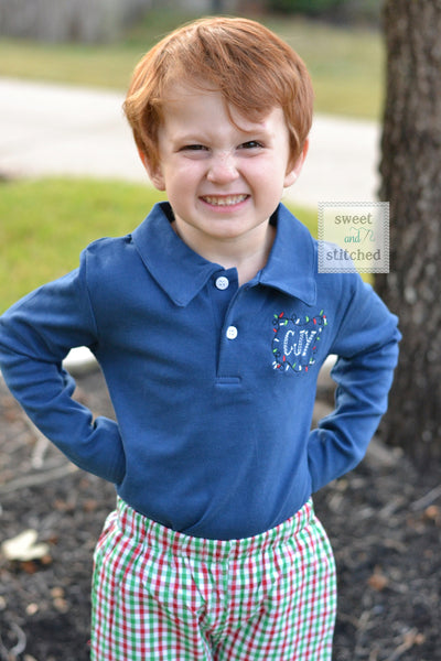 Boys Monogrammed Christmas polo style shirt, monogrammed Christmas dress shirt, Christmas outfit, monogrammed shirt for santa pictures