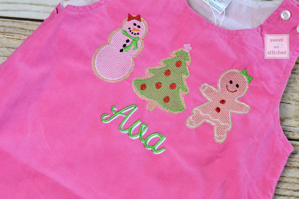Girls Pink Corduroy Christmas dress - Monogrammed Pink jumper dress dress- Gingerbread christmas dress