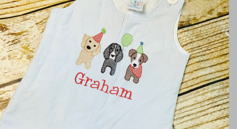 Personalized Boys Corduroy Birthday outfit with dog birthday design and name - Baby Boy cake smash Outfit, Dog themed birthday outfit