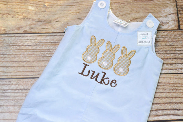 Personalized Boys Corduroy Easter outfit with bunny design and name - Baby Boy Easter Outfit, Easter overalls, Easter monogrammed outfit